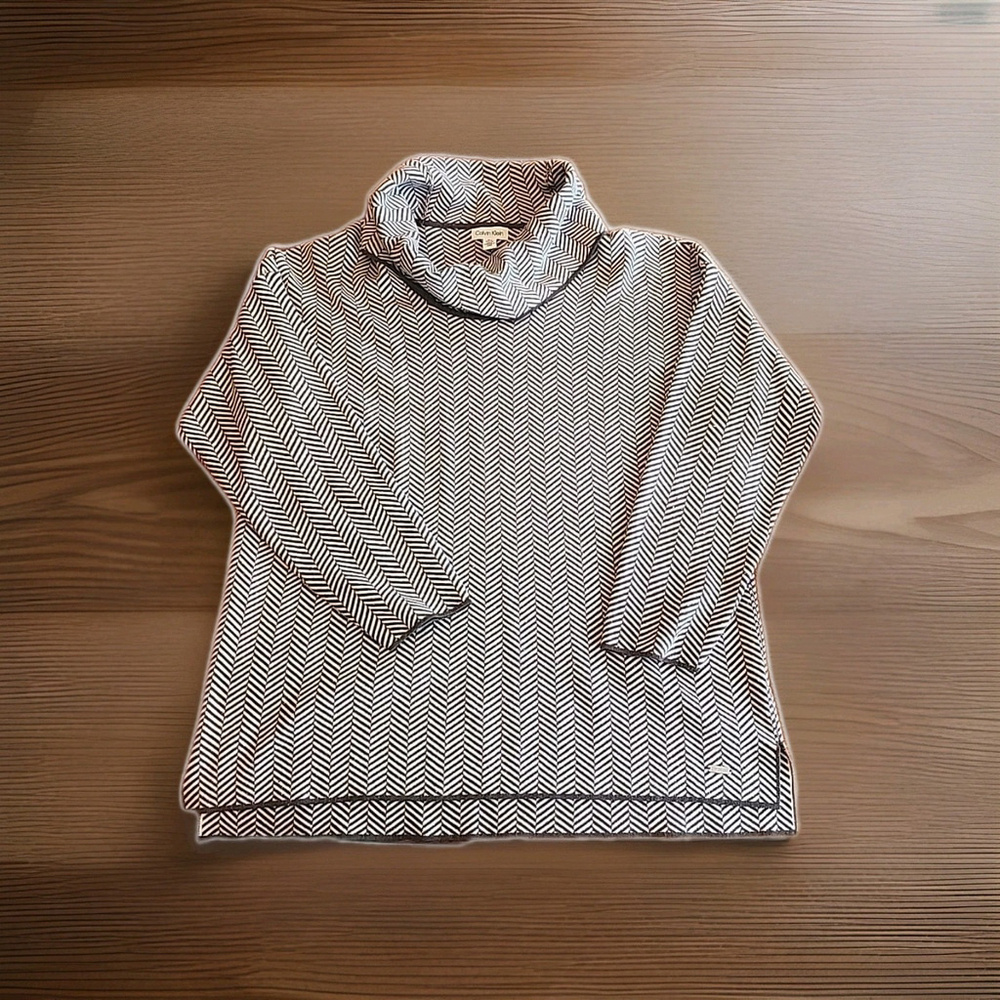 Calvin Klein Women's Grey/ White Chevron Cowl Neck Sweater Size XL B2